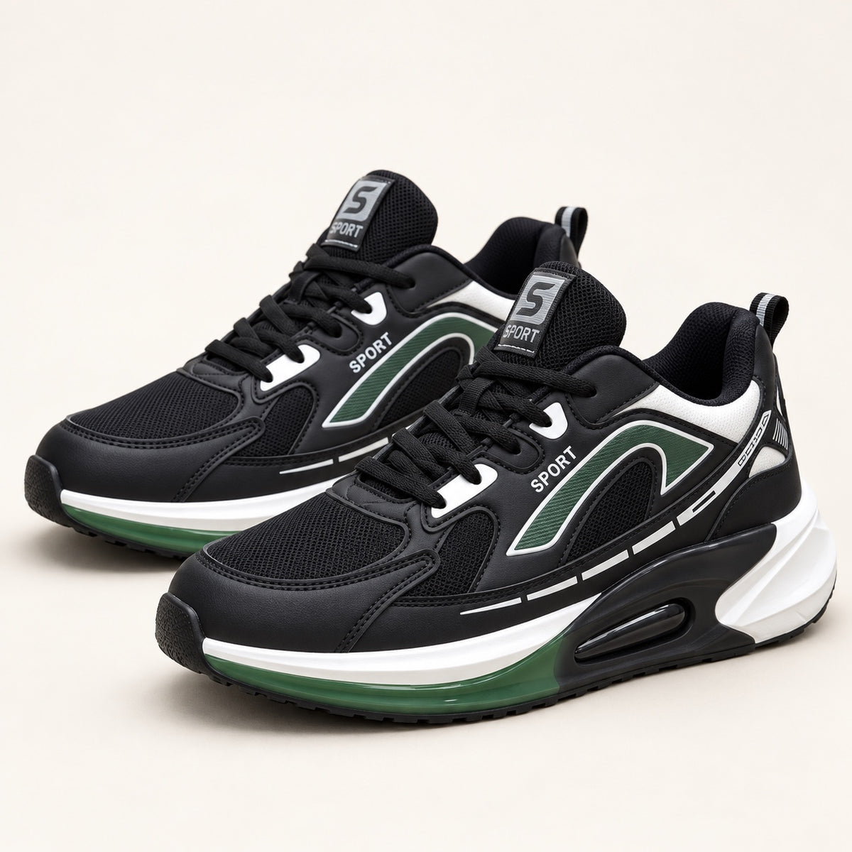 Baskets Pulse — Noir / vert — autre angle